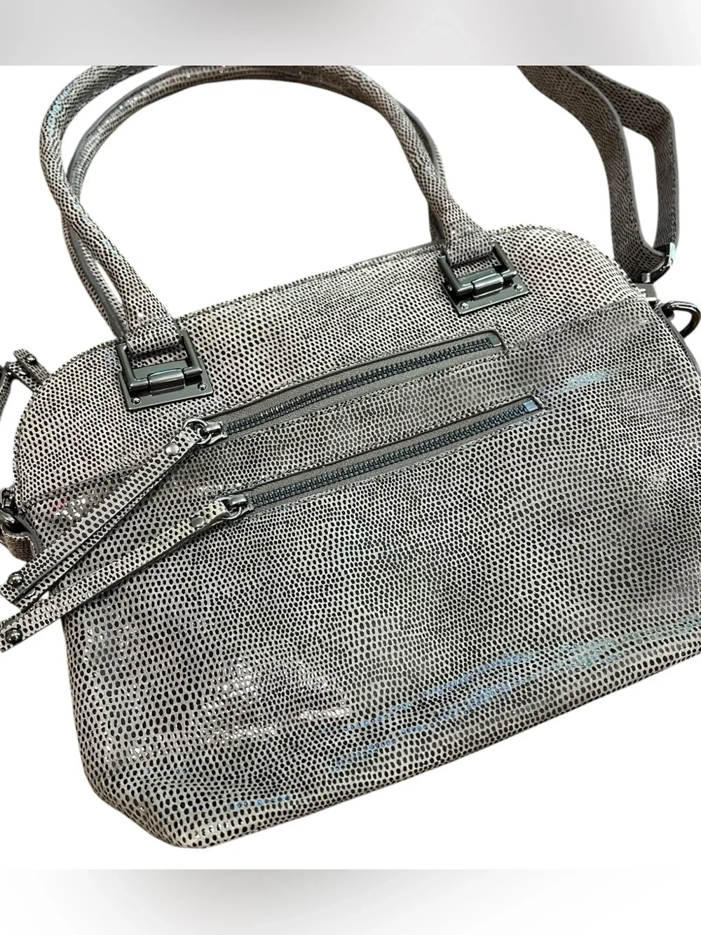 Chez Leather Snakeskin Embossed Satchel Crossbody Shoulder Purse Statement